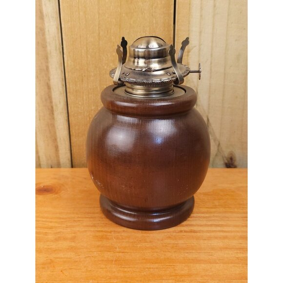 Vintage Primitive Oil Lamp with Wooden Base - Picture 1 of 9